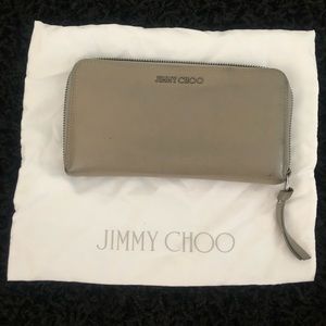 Jimmy Choo Grey Pippa Vino Goat Leather Zip Wallet